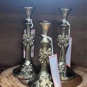 Set the of 3 Candlestick Gold tone  with Bows NEW with Tags